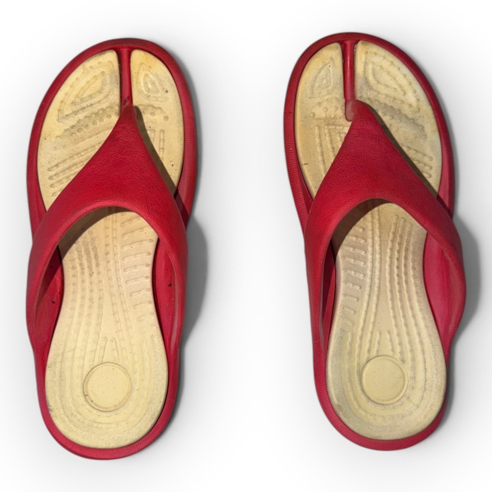 Red Lightweight Foam Flip Flop Sandals RL-088 Tan Textured Footbed Size 36